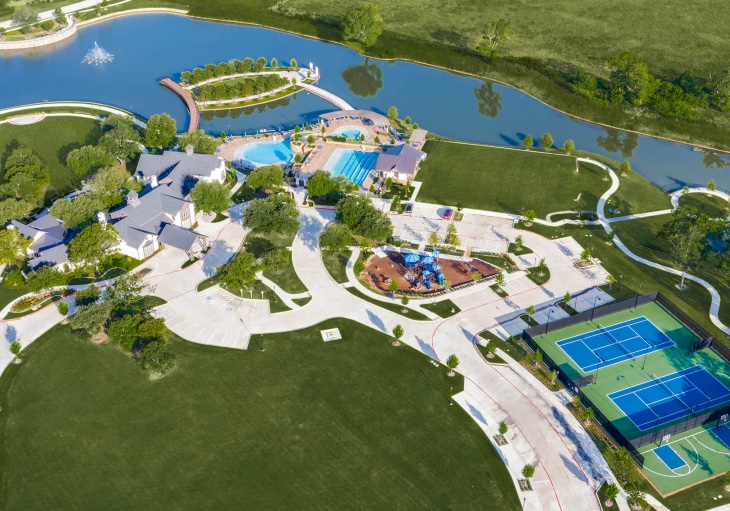 An aerial view of The Club at Mustang Lakes in Celina, TX