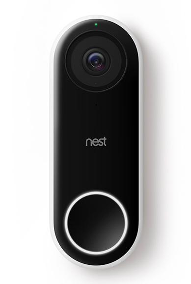 front view of black nest brand doorbell