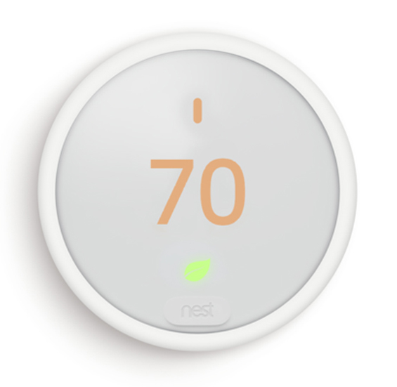 front view of white nest brand home thermostat