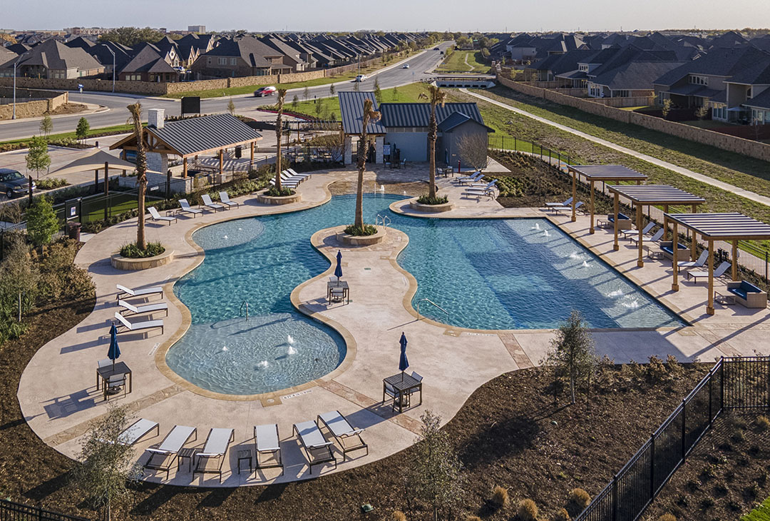 Aerial image of new amenity center in Kallison Ranch